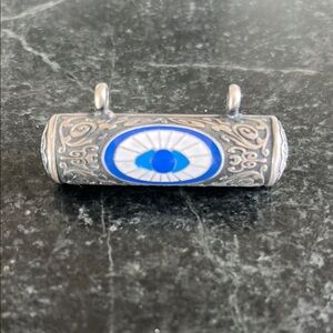 Rare Sterling Silver Pendant Blue Evil Eye Protection Prayer Box Necklace Charm